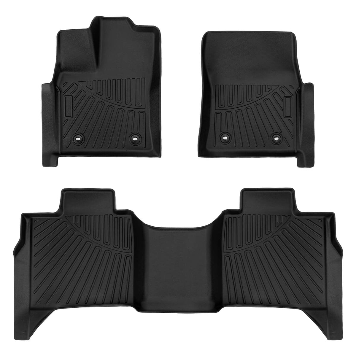 Black all-weather floor mat set: two front mats and one center-rear mat