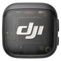 Black wireless mini microphone transmitter with DJI logo, compact rounded case.