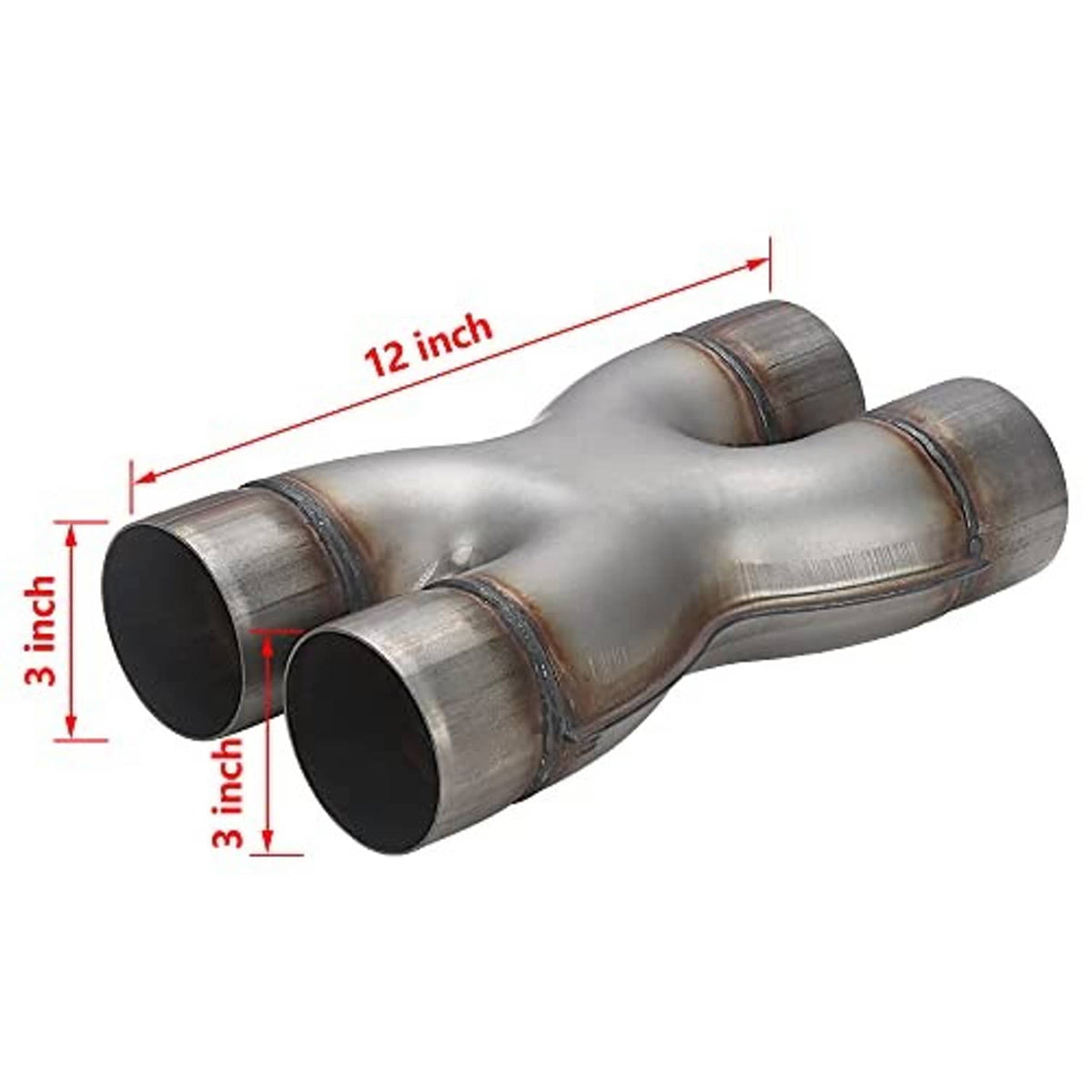 Stainless steel dual exhaust pipe, front view with two large circular openings