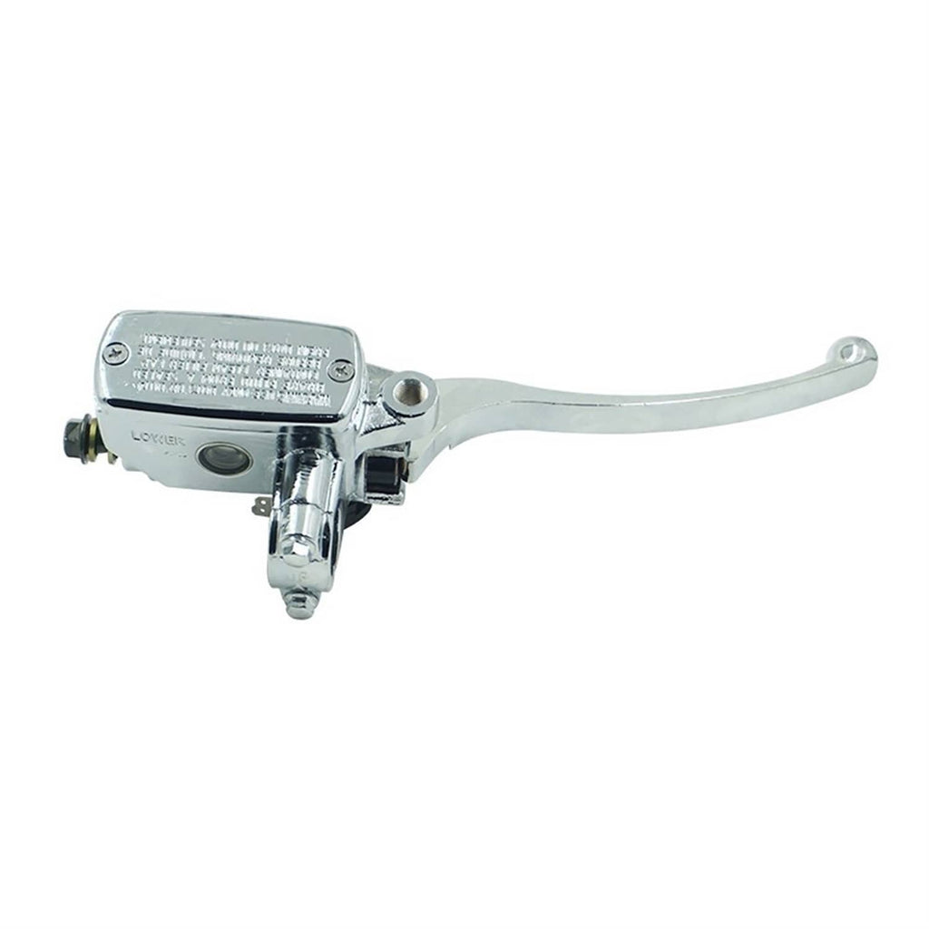 Chrome brake/clutch master cylinder lever assembly with rectangular reservoir