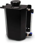 Black aluminum coolant expansion reservoir tank with cap and side hose fittings