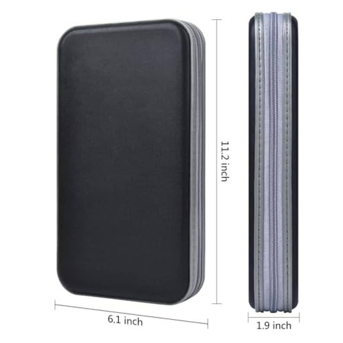 Black CD/DVD storage wallet with size markings and double zipper tracks