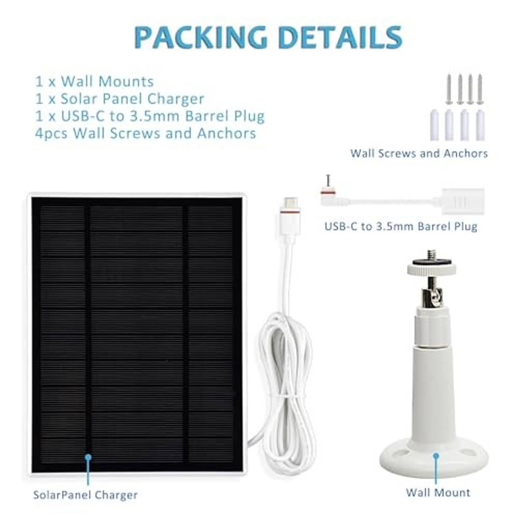 Solar panel charger kit with wall mount, cable, and USB to barrel plug