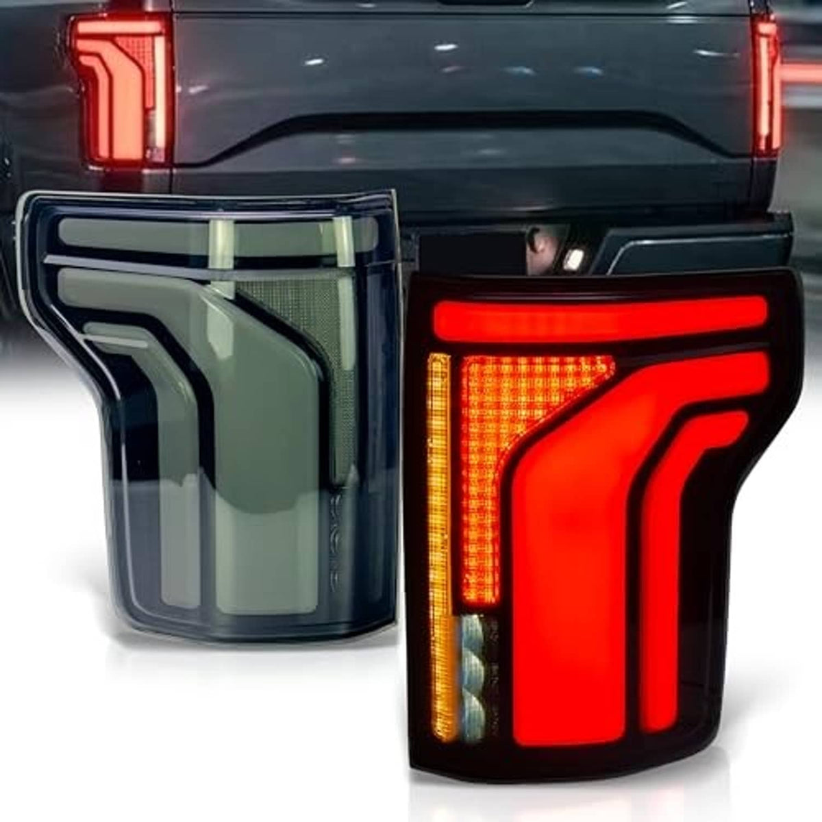 Pair of LED tail lights with red outer and amber inner LED sections, chrome finish