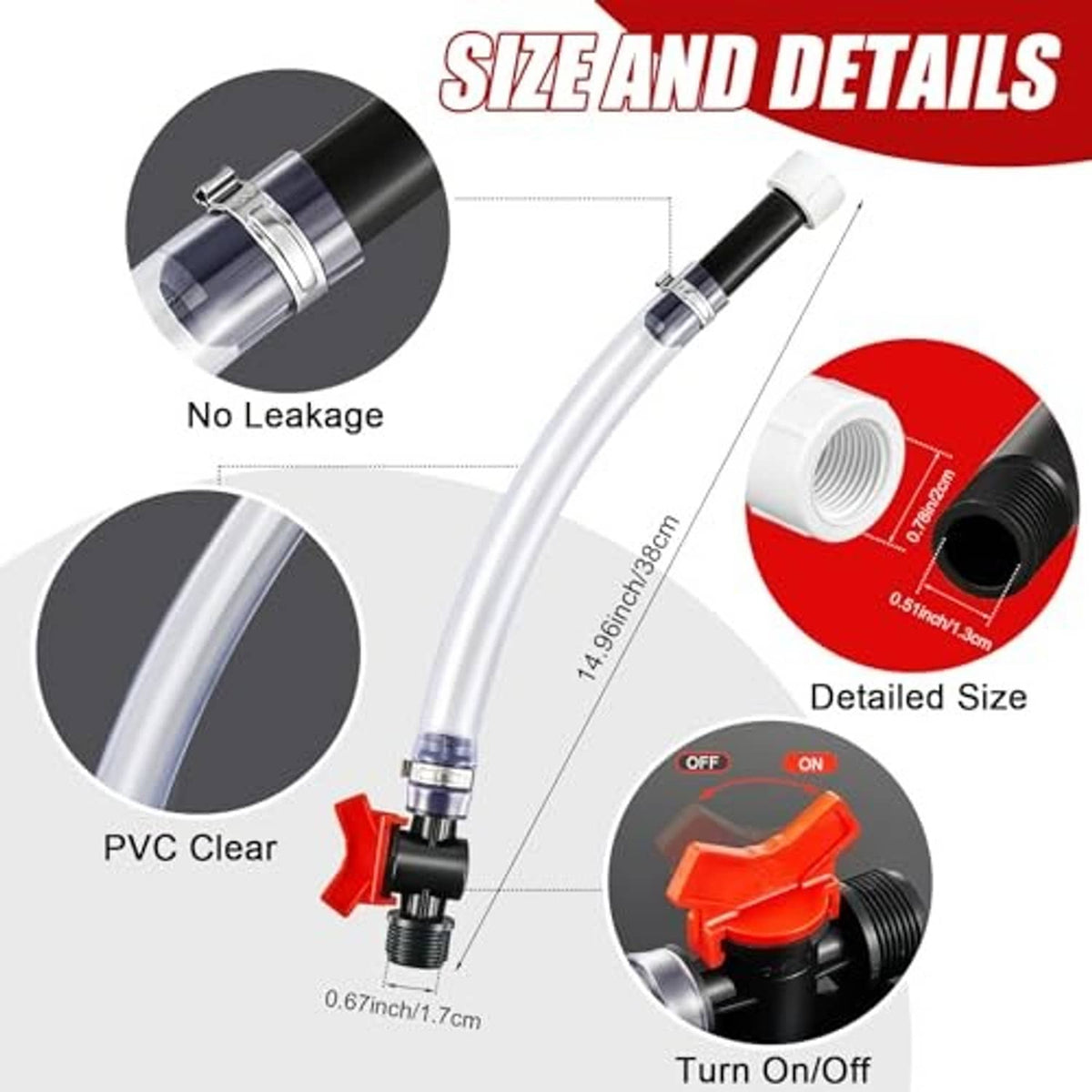 Clear PVC filler hose with black shutoff valve and threaded cap adapter