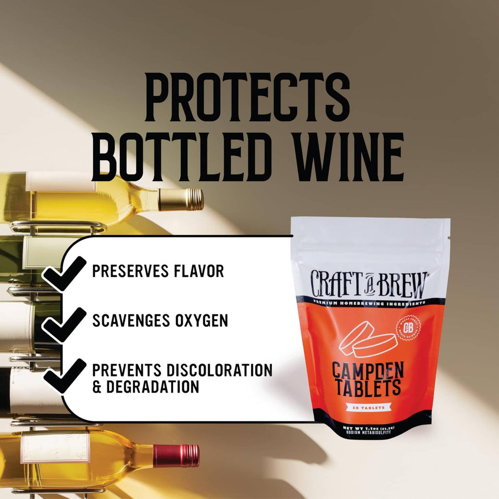 Campden Tablets pouch with icons for protecting bottled wine
