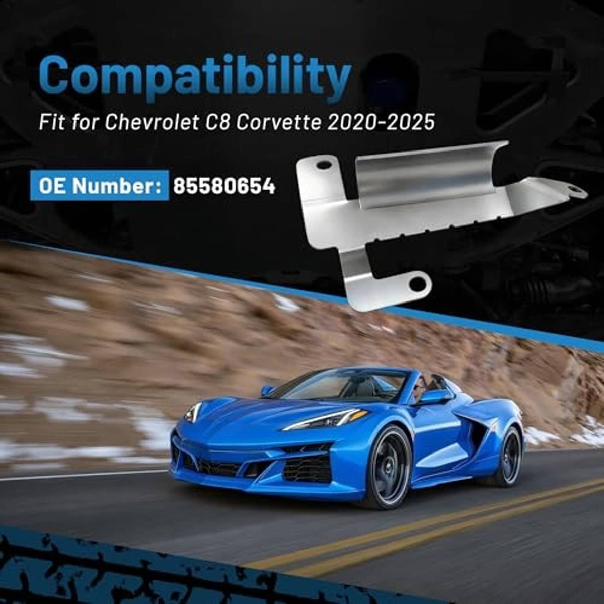 Silver front bumper deflector shield with mounting tabs and bolt hole openings