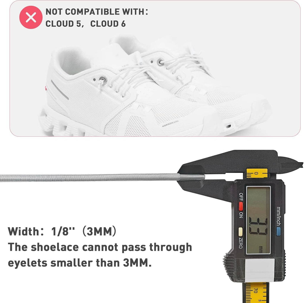 Elastic shoe lace width measurement (3mm) for lace-through eyelets on sneakers