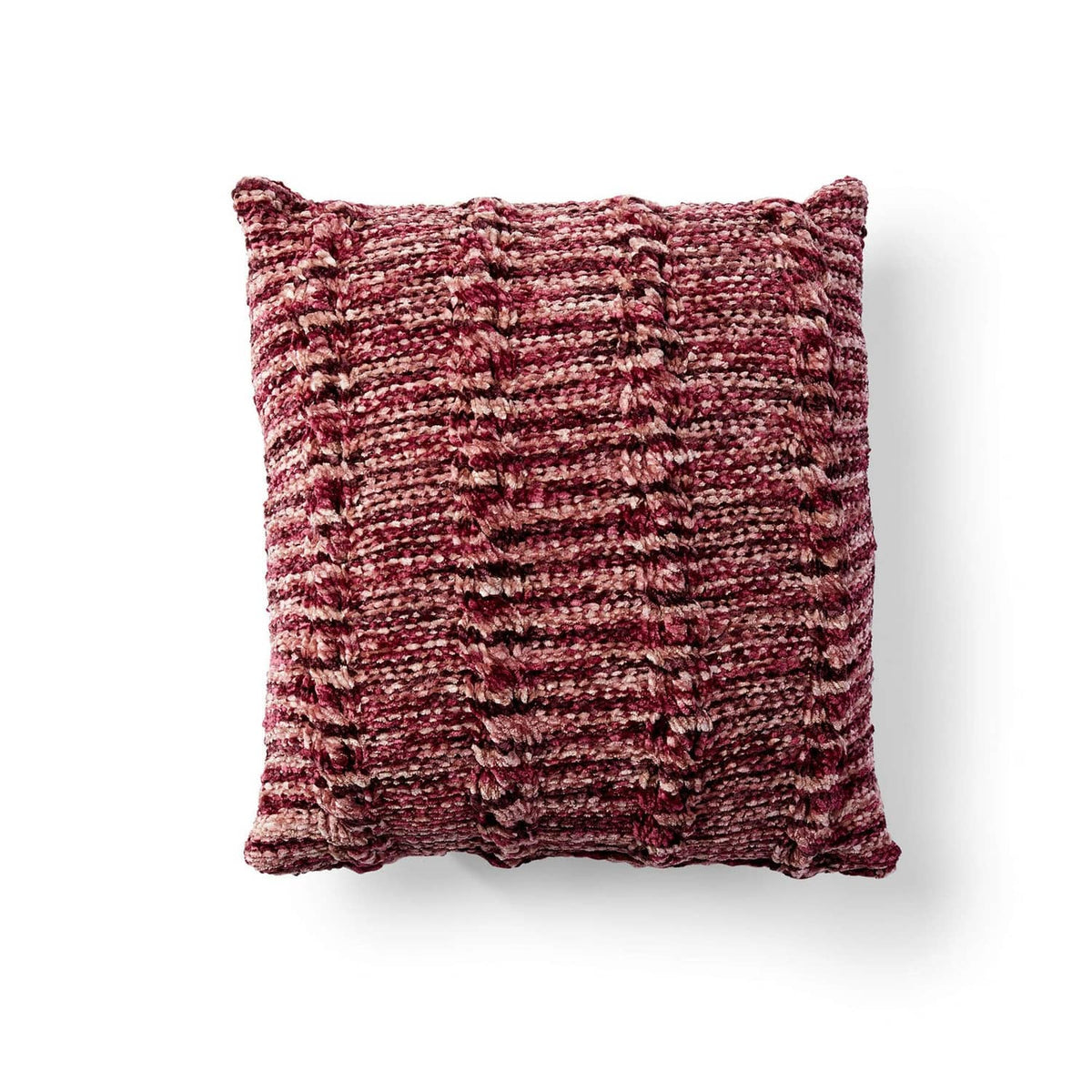 Burgundy marled knit cushion pillow cover with textured woven stripes