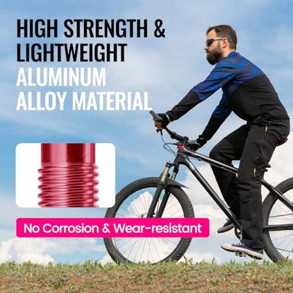 Pink aluminum alloy Presta tubeless valve stem with corrosion-resistant thread