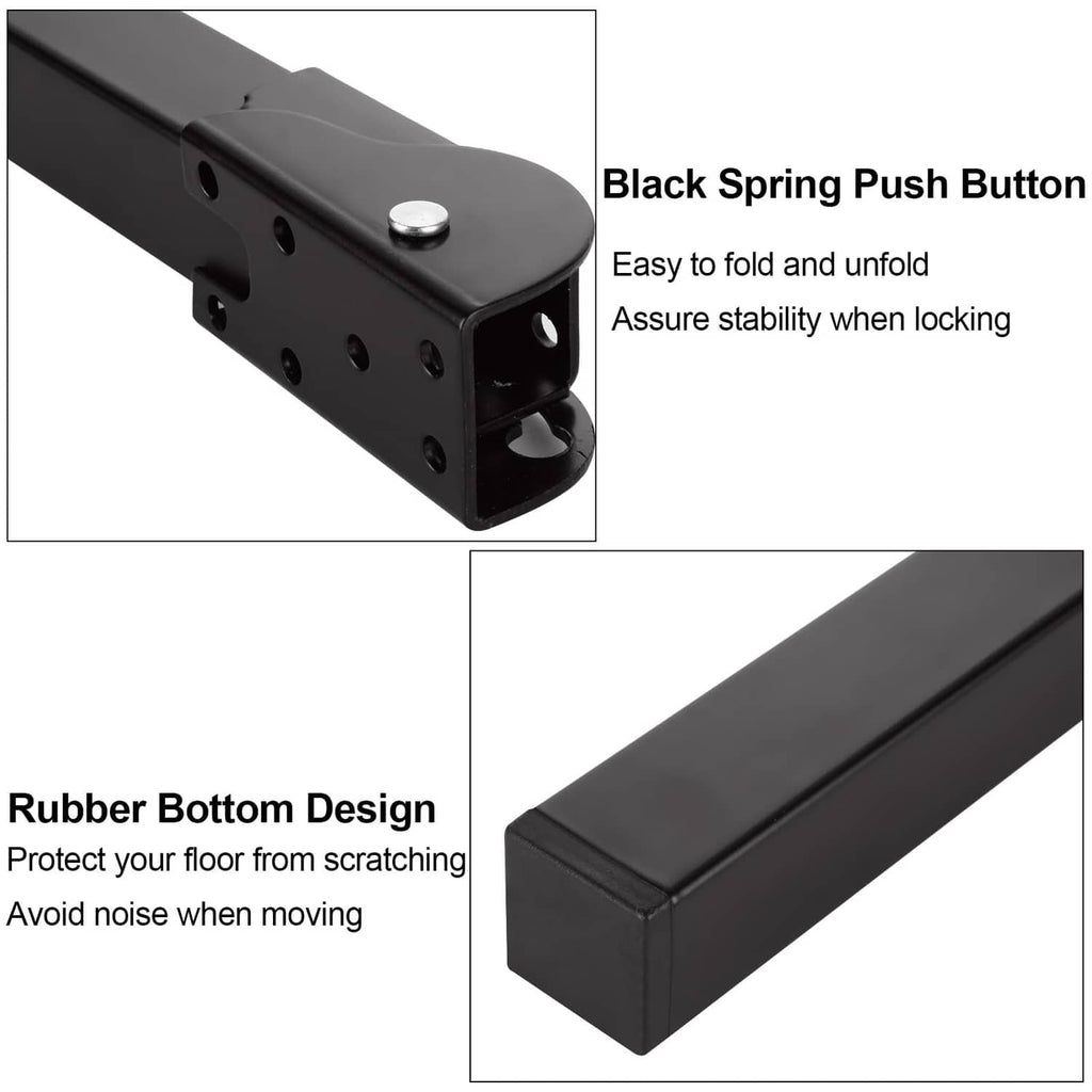 Black folding table leg with push-button latch and rubber bottom feet