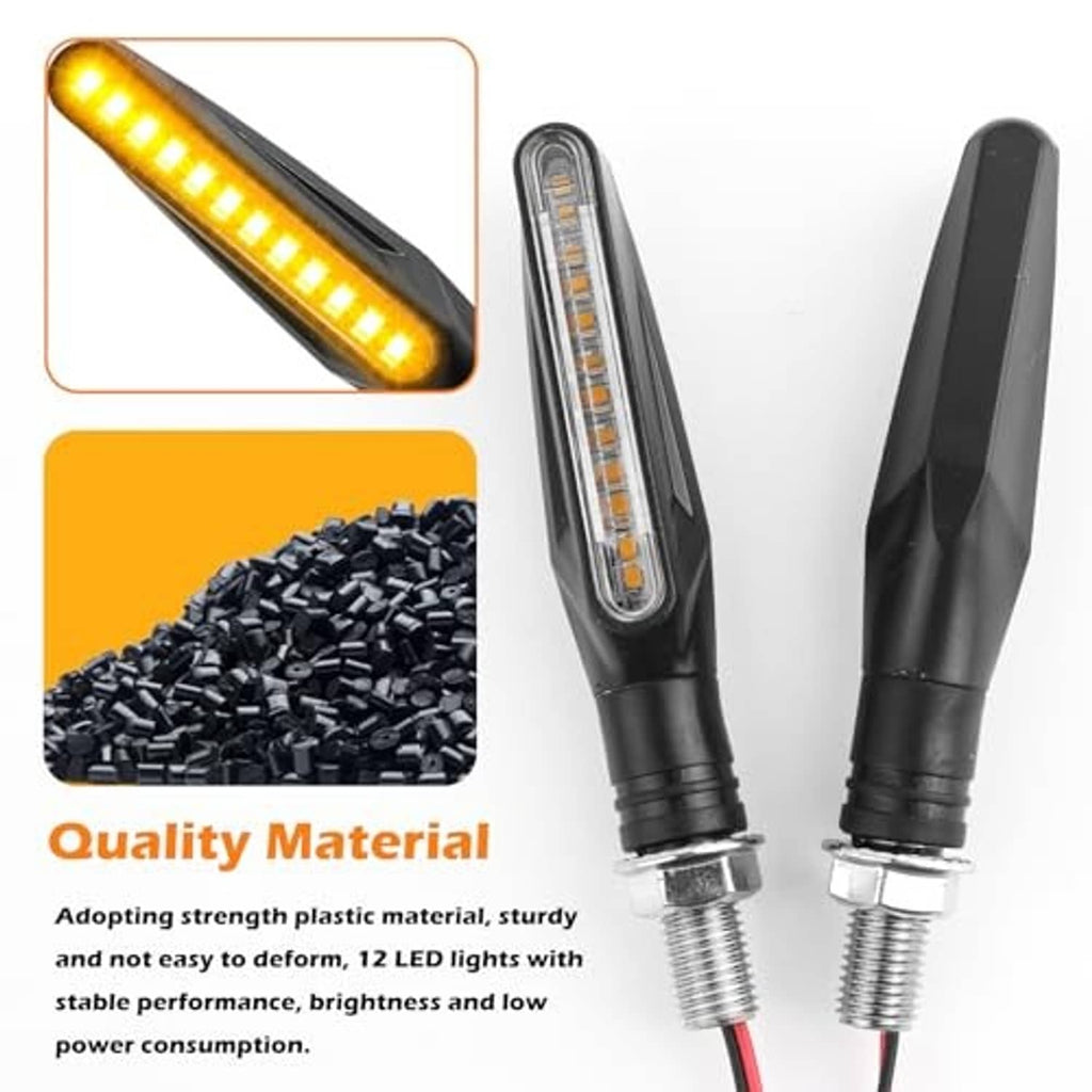 Pair of amber LED motorcycle turn signals with clear lenses and black housings