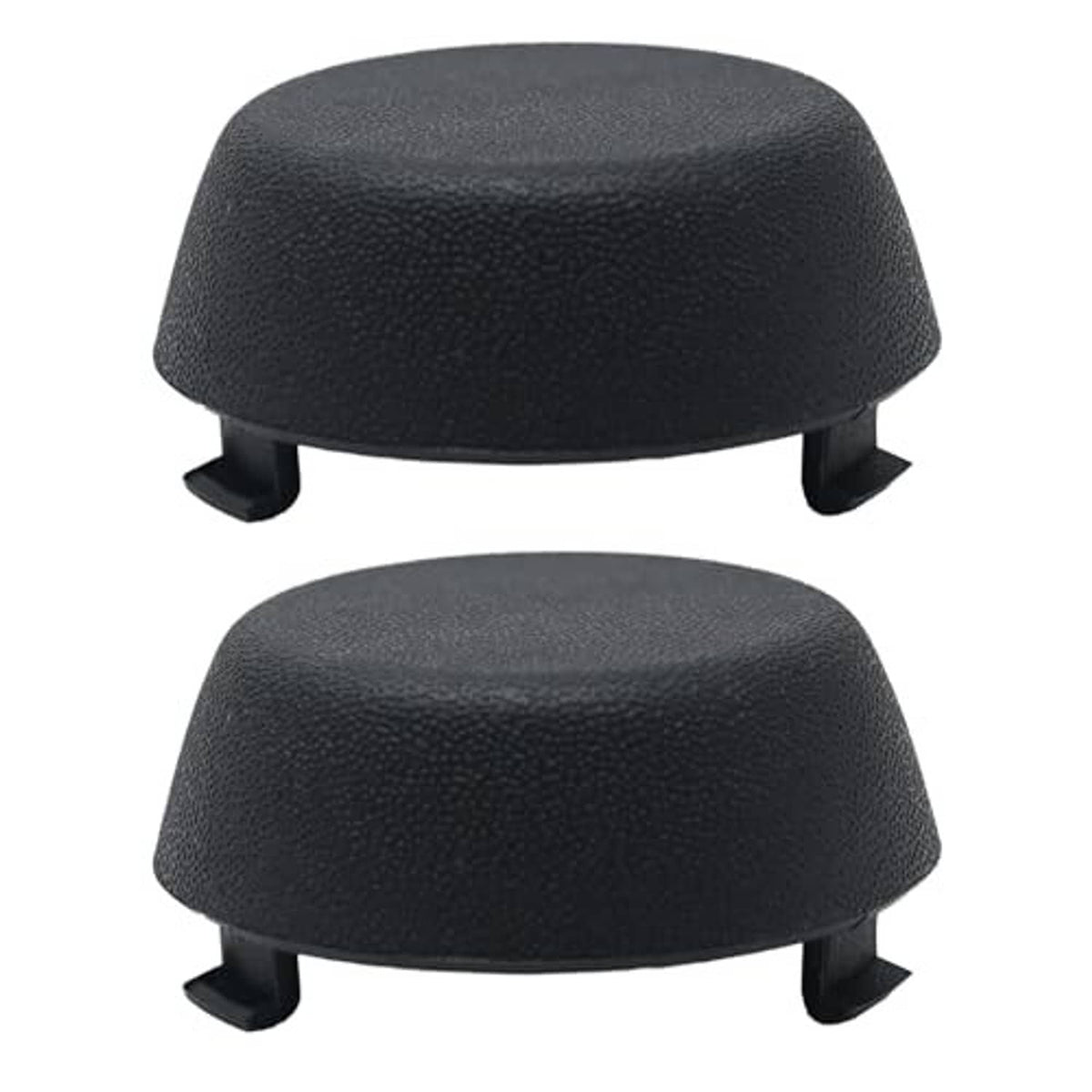 Set of two black rear bumper dome caps with textured finish and corner mounting feet