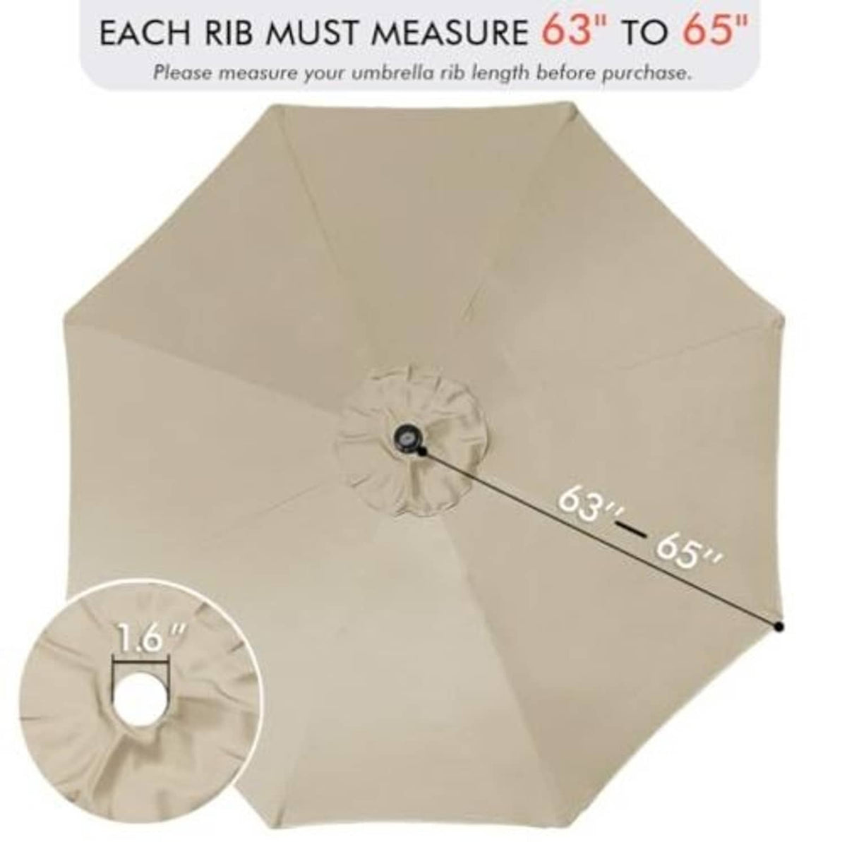 Beige patio umbrella replacement canopy with top vent button and octagonal panels