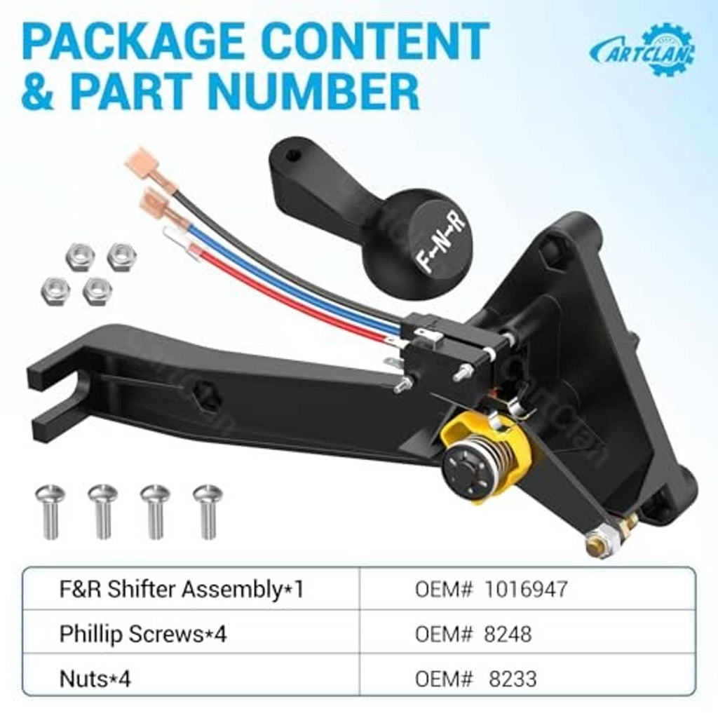 Shifter assembly kit with bracket, yellow connector, wiring, screws, and nuts