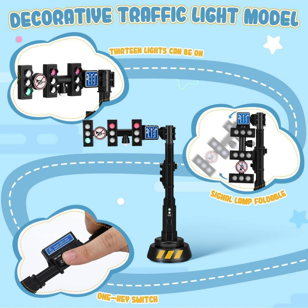 Black traffic light model with signal array and built-in switch; decorative diagram view