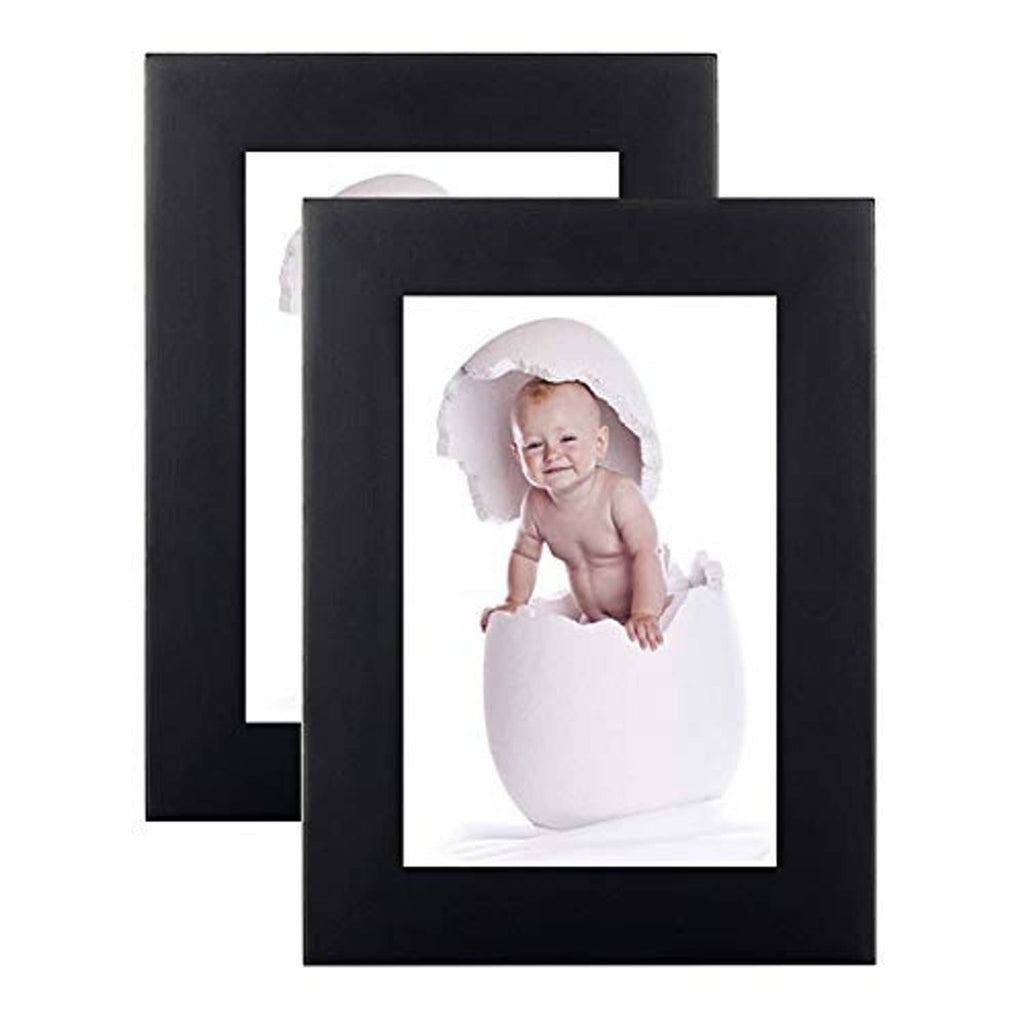 Set of 2 black picture frames overlapping, each showing a portrait photo