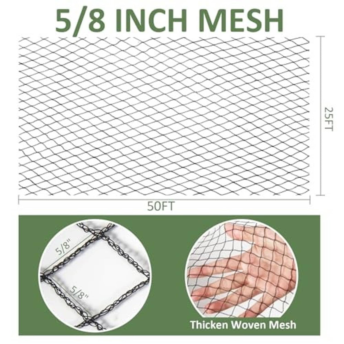 Flat garden netting sheet with square 5/8-inch mesh spacing layout.