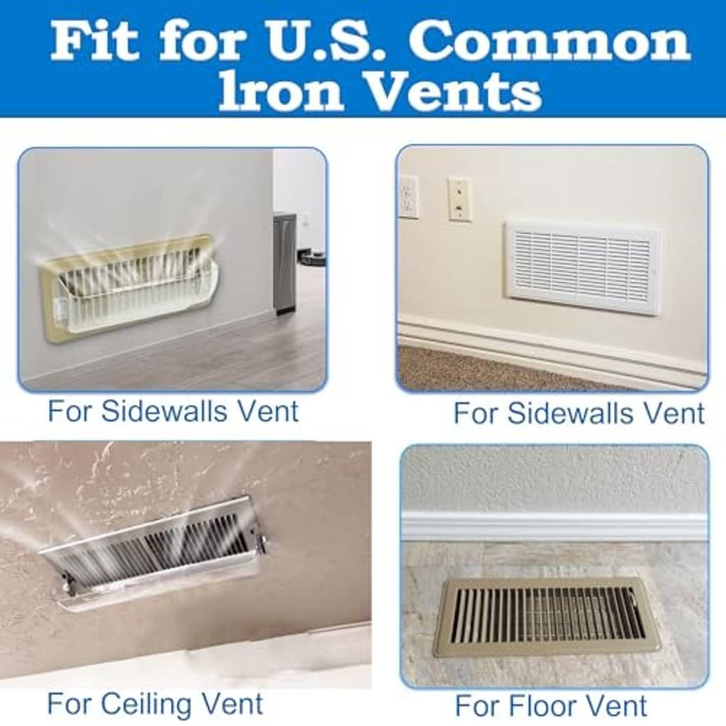 Clear vent deflector shown fitting sidewall, ceiling, and floor vents