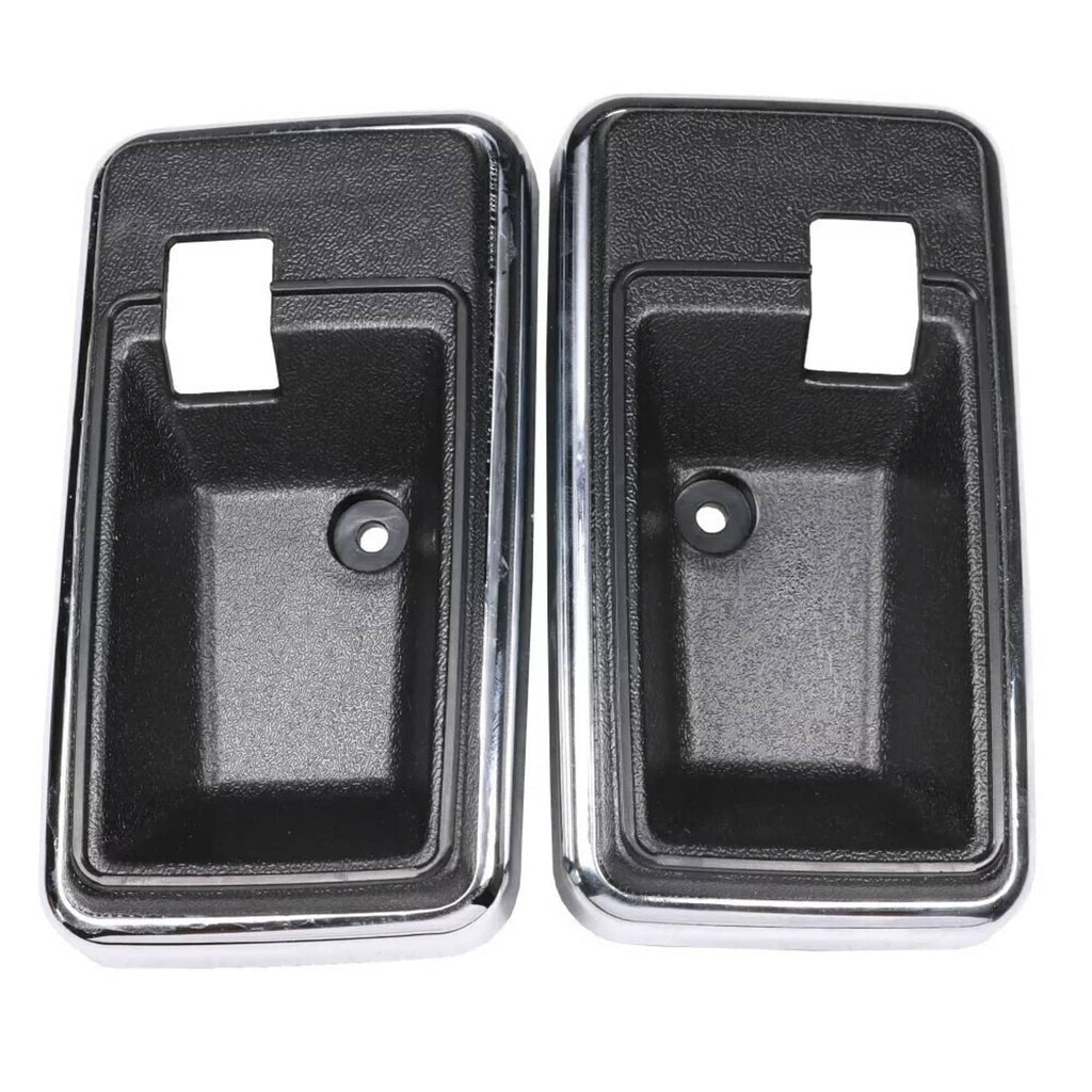 Interior door handle bezel cup set, two black textured inserts with chrome trim