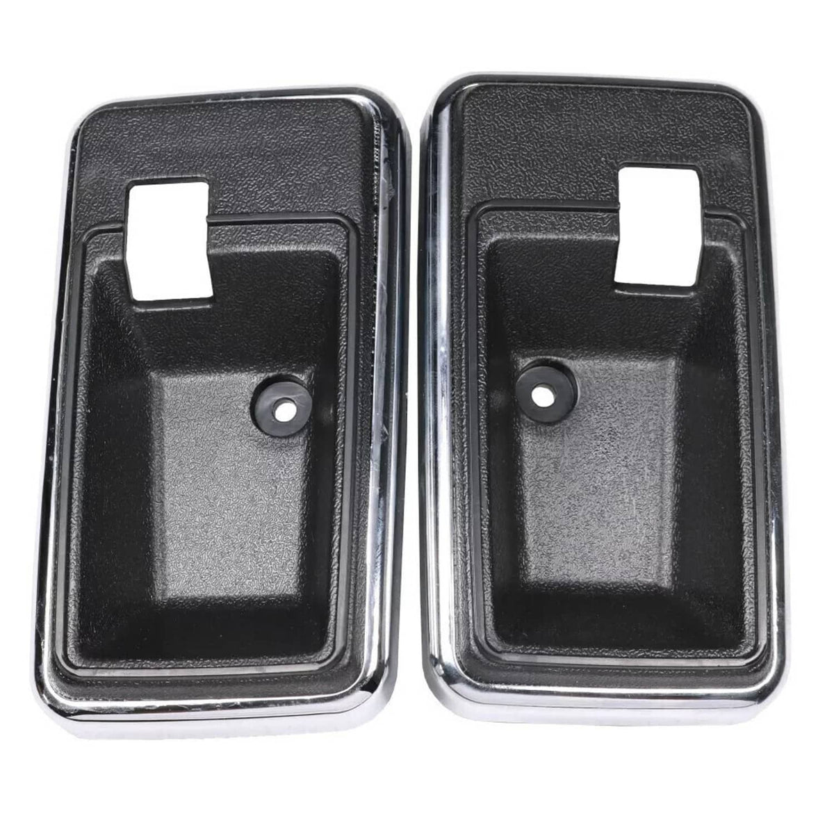 Interior door handle bezel cup set, two black textured inserts with chrome trim