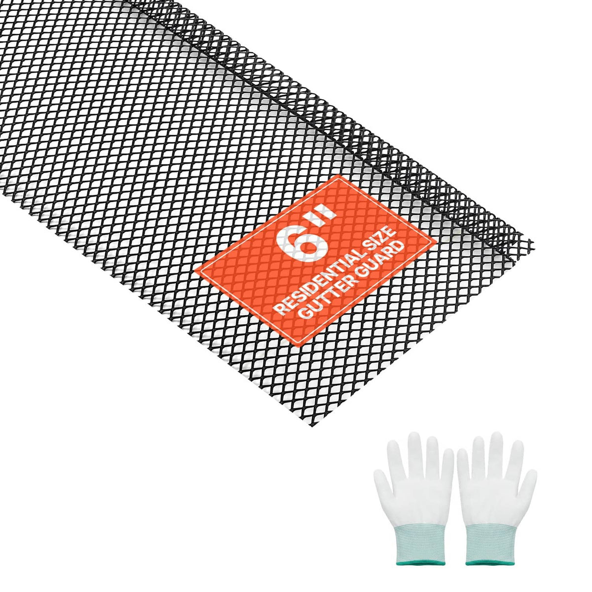 Powder-coated steel gutter guard mesh with dark gray fine grid, corner view