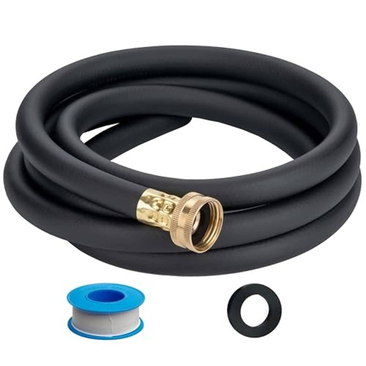 Black drain hose with brass 3/4 female connector and black rubber washer