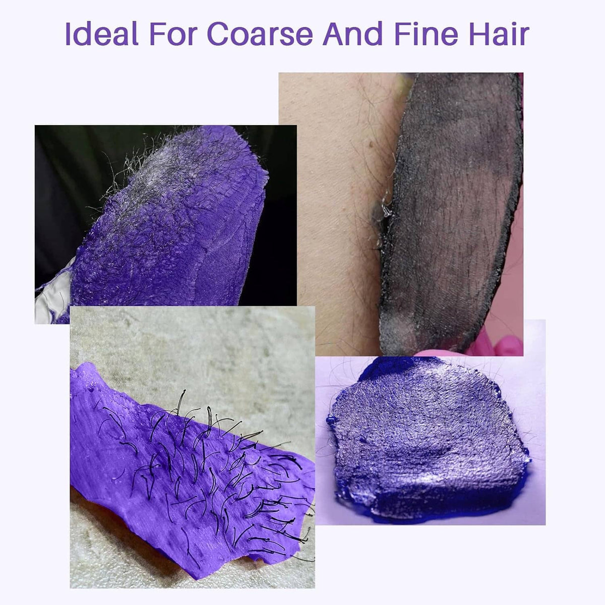 Purple hard wax applied to skin in a close-up before quick removal