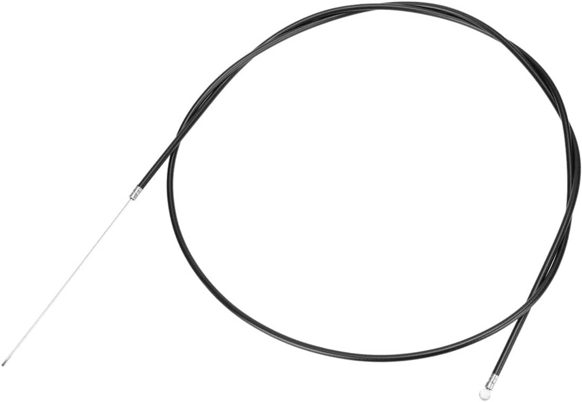 Universal throttle cable, black housing with silver barrel ends and white inner cable tip.