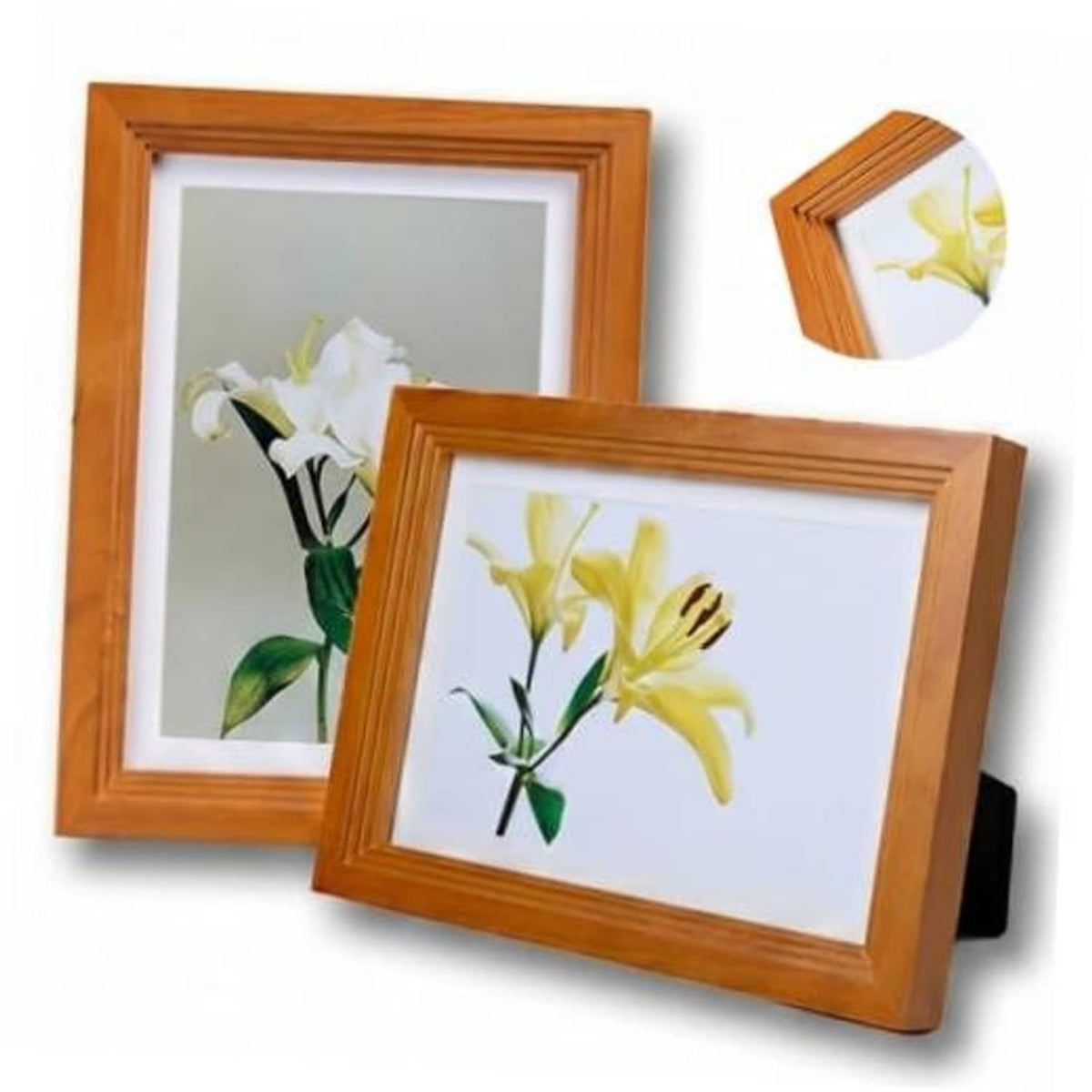 Brown 5x7 wooden picture frame with clear glass and inner border