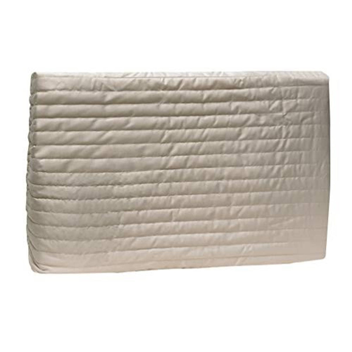 Beige quilted window air conditioner cover, padded fabric with horizontal baffles