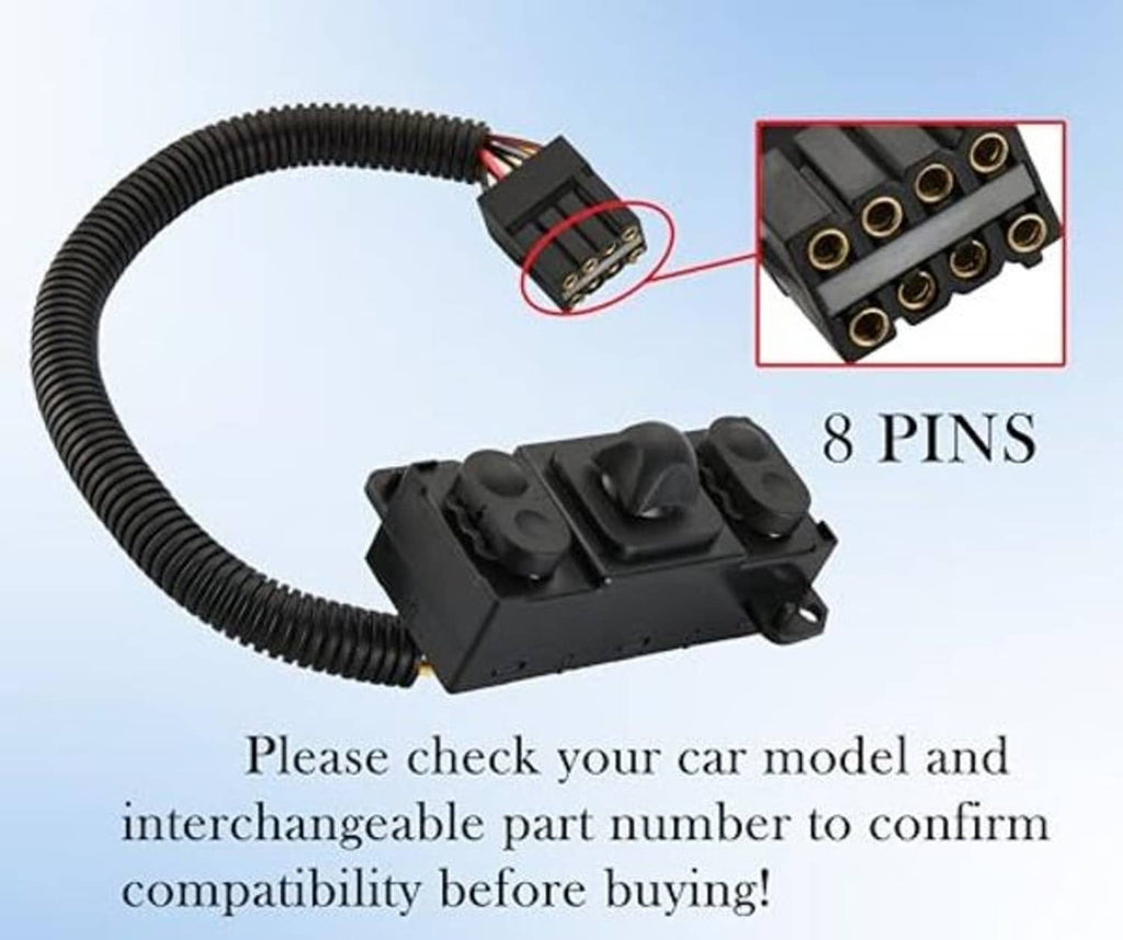 Power seat tilt switch with 8-pin connector and ribbed wiring harness