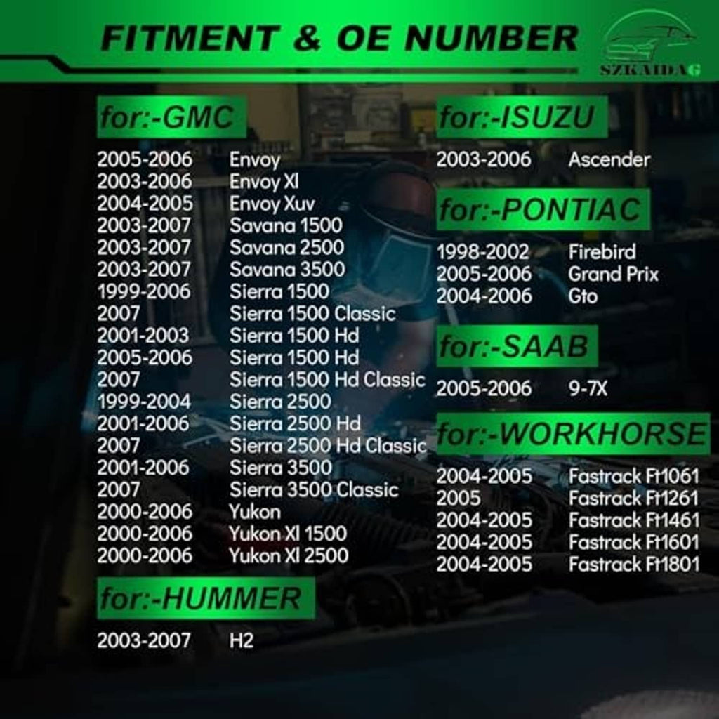 Compatibility chart listing vehicle makes, years, and OE-number references