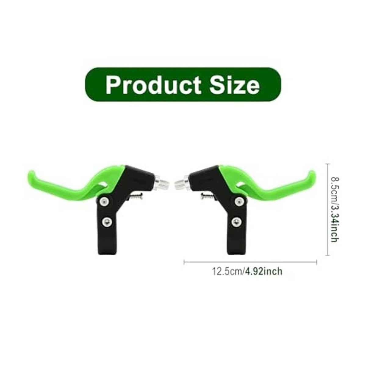 Universal brake lever pair, neon green handles and black lever mounts