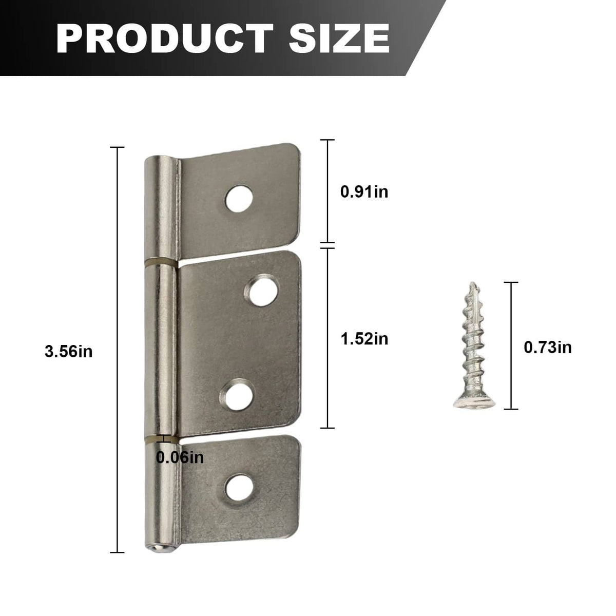 Steel butt hinge with four mounting holes and included screws