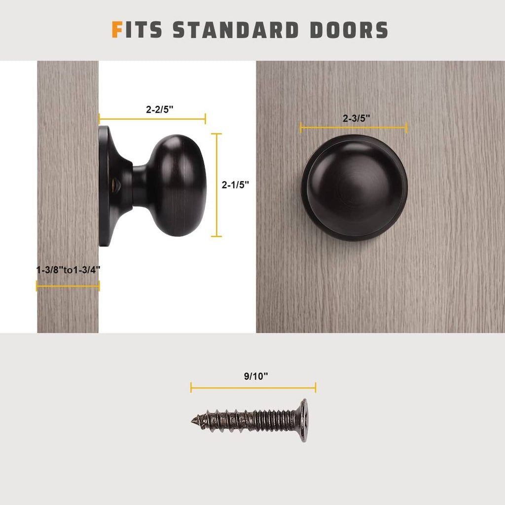 Matte black dummy door knob dimensions with mounting screw shown
