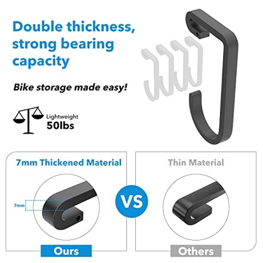 Thick black single bike storage hook with curved support arms