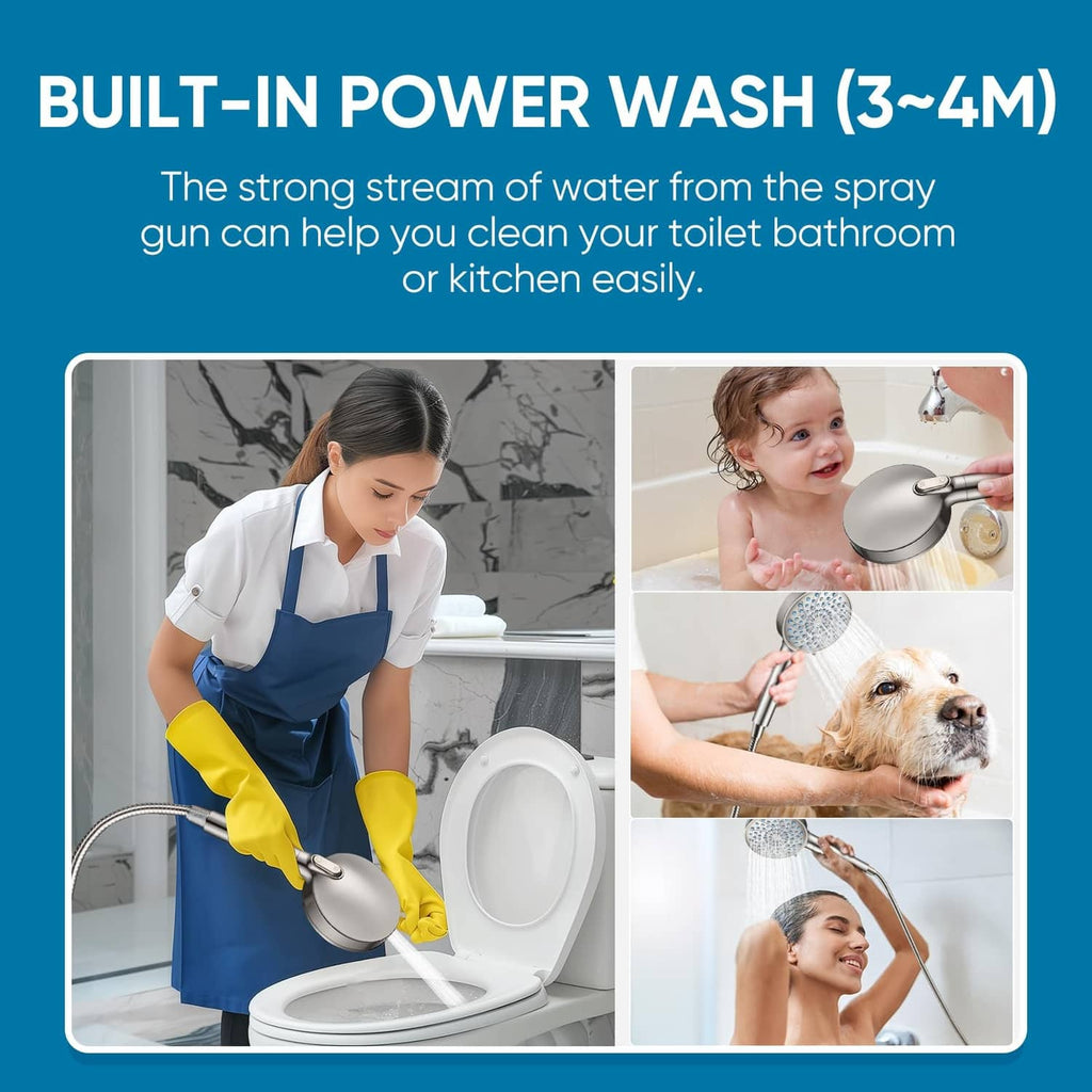 Brushed nickel handheld sprayer shower head with strong power-wash water stream