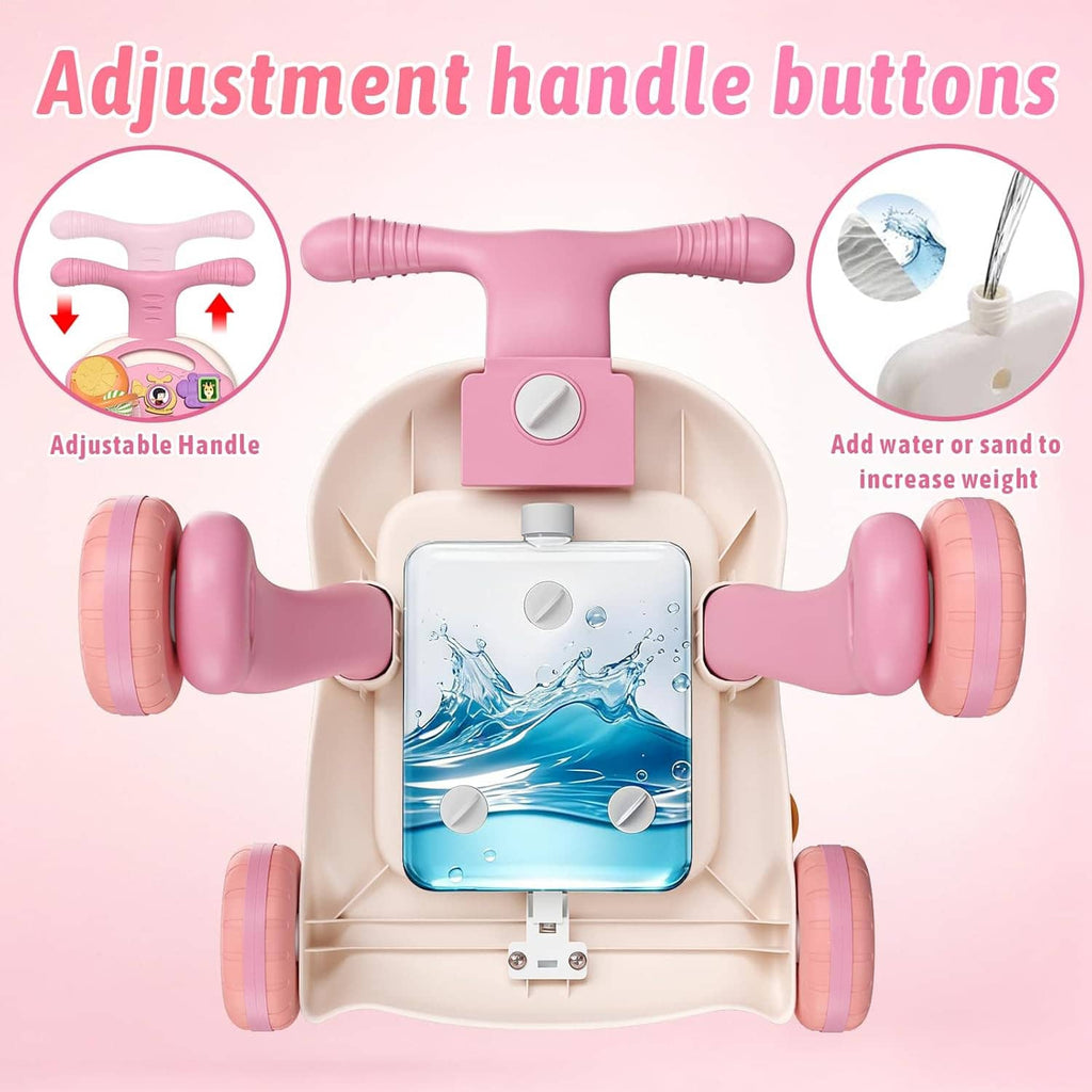 Baby walker activity center top view with adjustable handle and fillable water/sand window