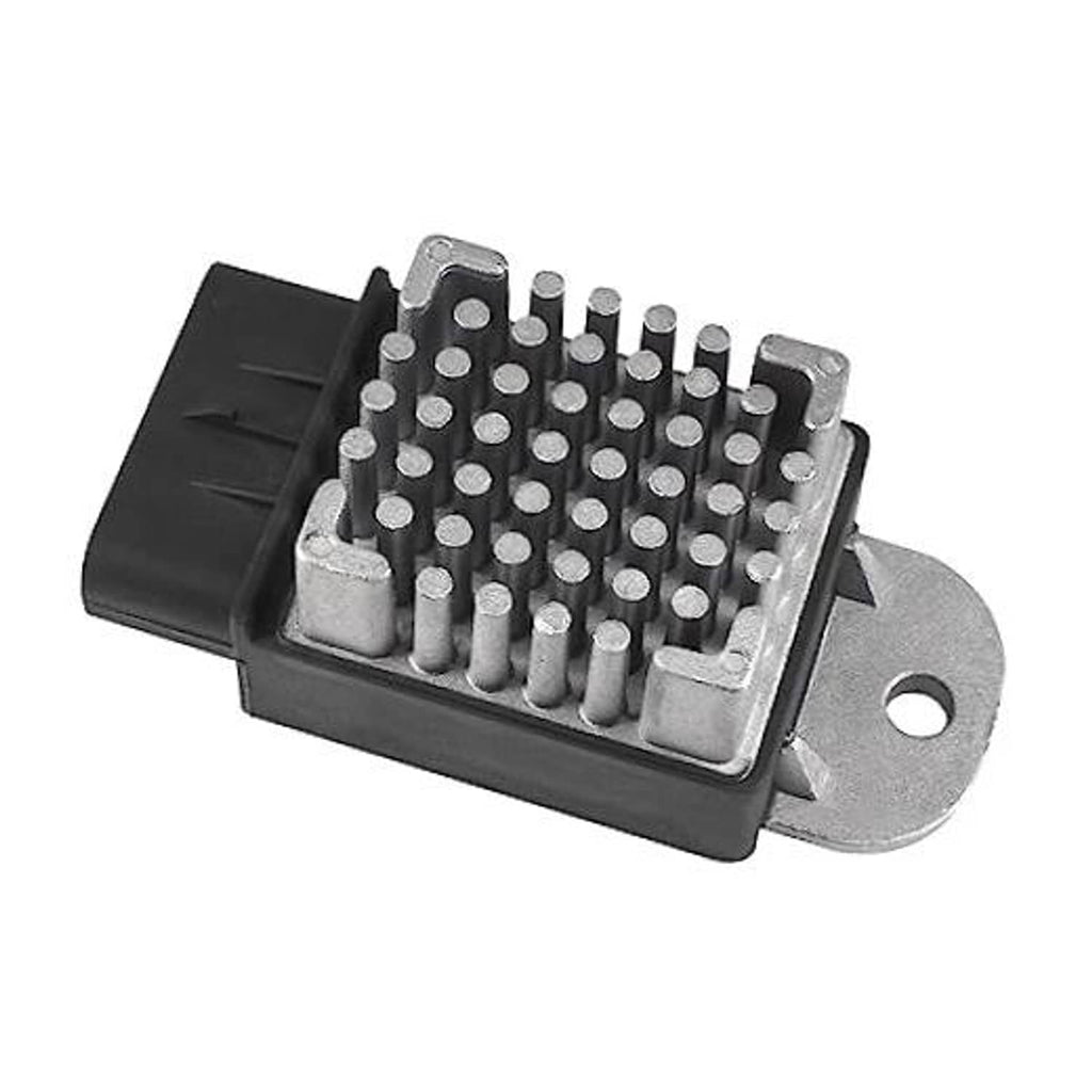Engine cooling fan relay with metal pins and black plastic housing, mounting ear