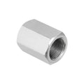 Stainless steel hex coupling nut, close-up with internal threads