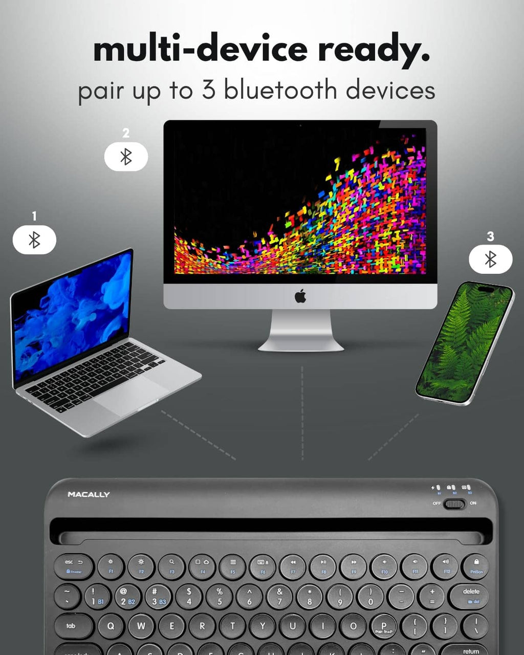 Black Bluetooth keyboard with full key layout shown