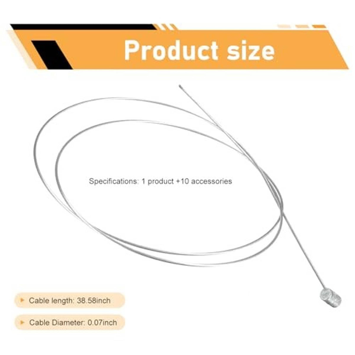 Flexible silver motorcycle throttle cable with ball ends, shown as a length loop