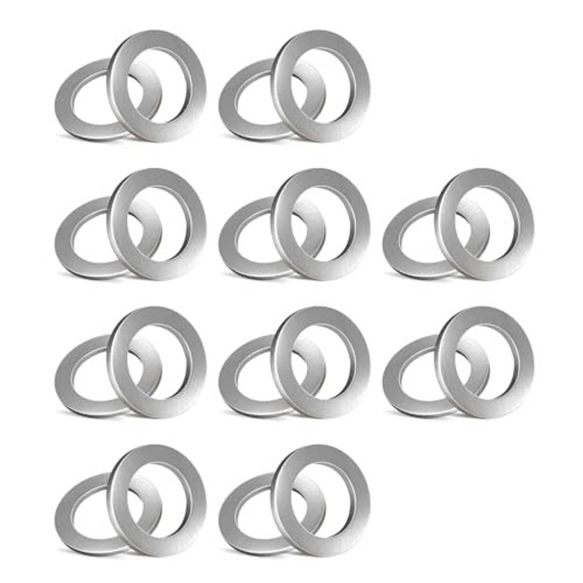 Pack of round silver aluminum crush washer gaskets, shown as multiple stacked pieces