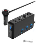 Car charger splitter with 3 cigarette lighter sockets, USB-C PD30W, LED indicators