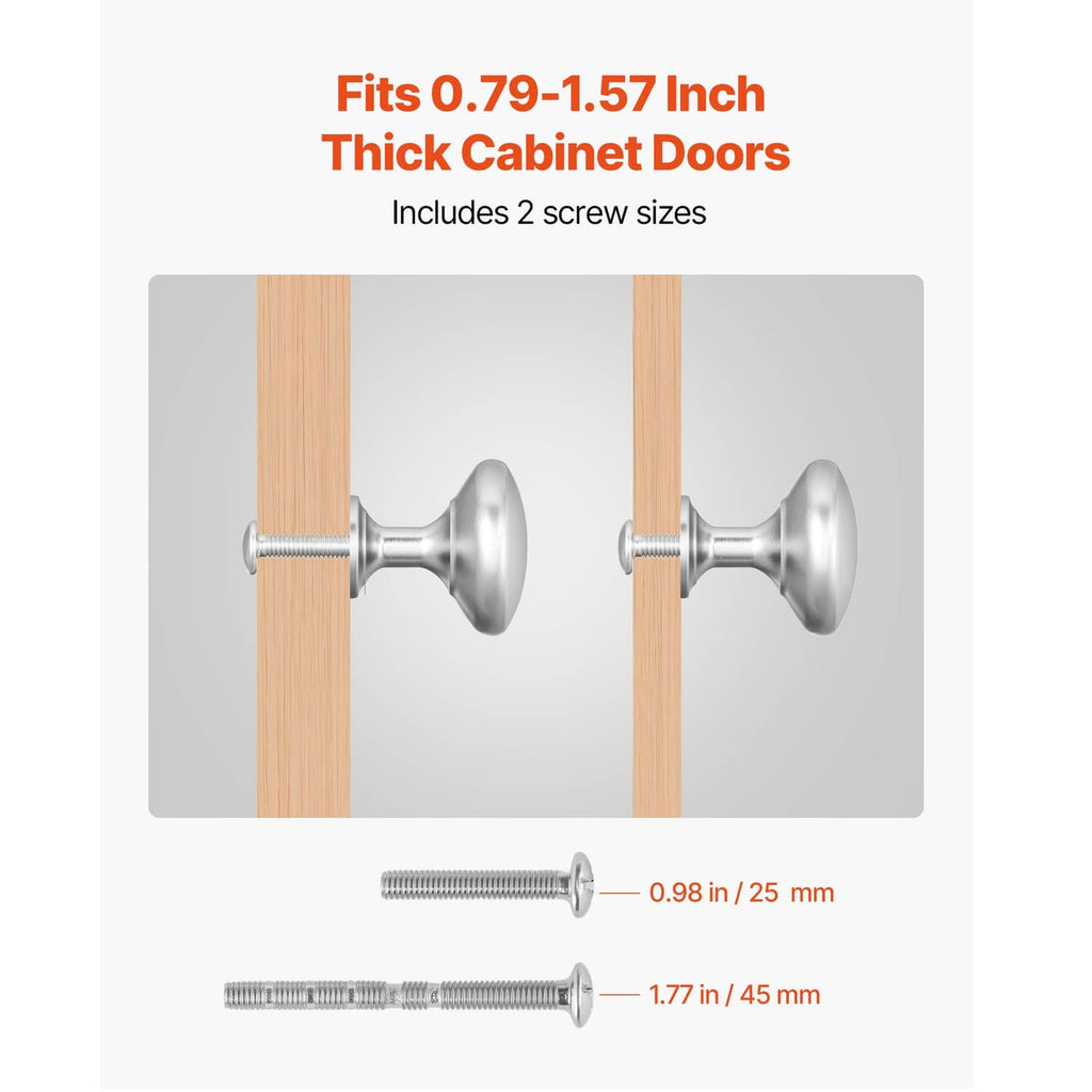 Mushroom cabinet knob with two mounting screws for thick cabinet doors