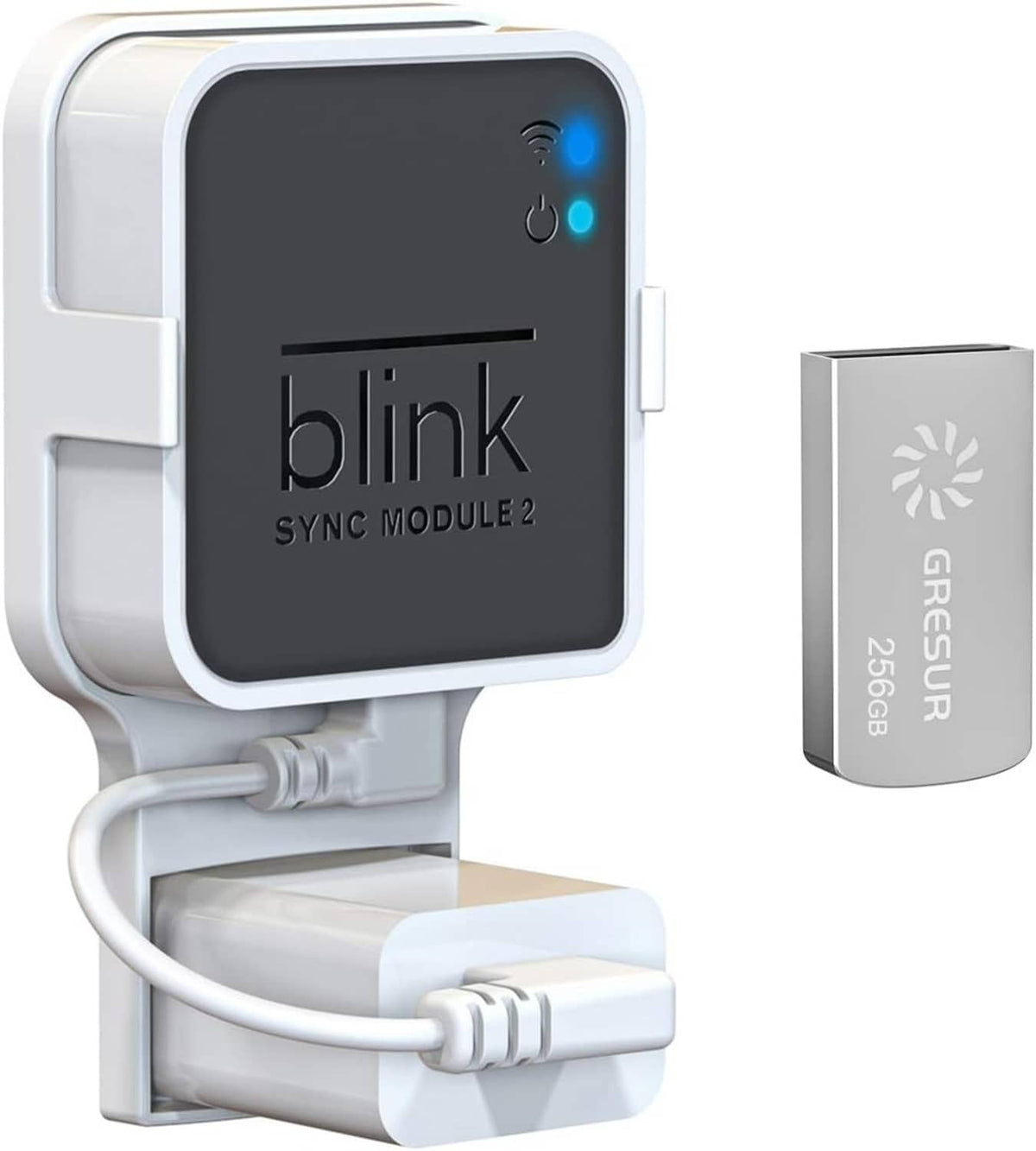 USB flash drive kit with 256GB metal USB flash drive cylinder in grey, shown with module