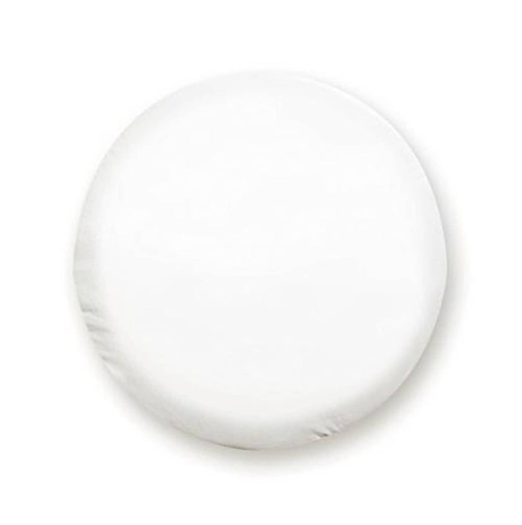 White spare tire cover, round fitted vinyl with slight wrinkles
