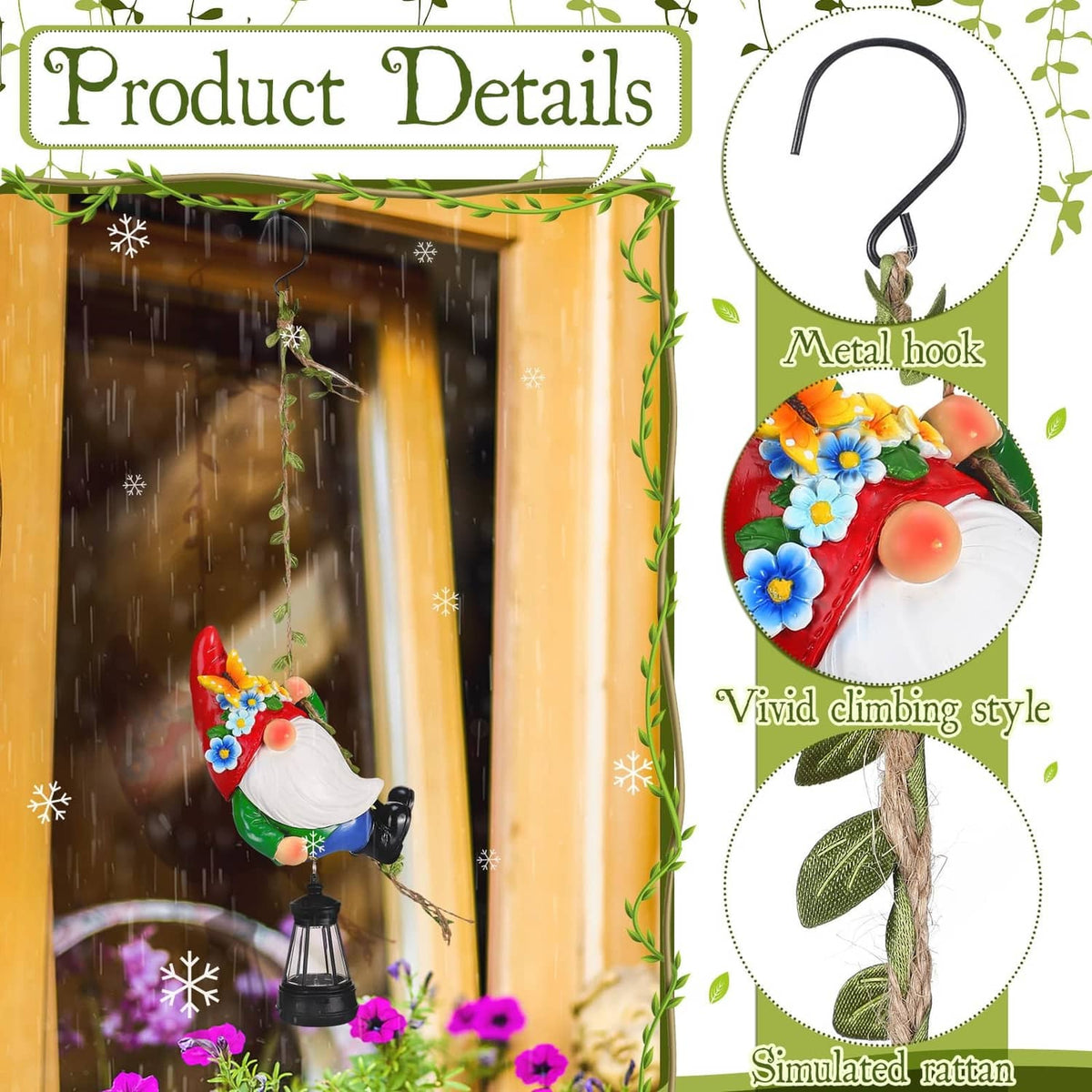 RivetOak Rossesay Solar Hanging Gnome Statue 6.3" H Climbing Gnomes 6.3 inches, White