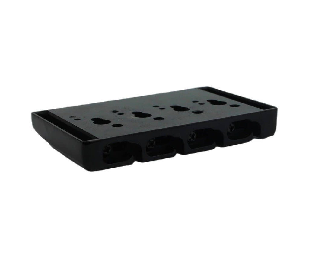 Black 4-string fixed bass guitar bridge base plate with string mounting holes